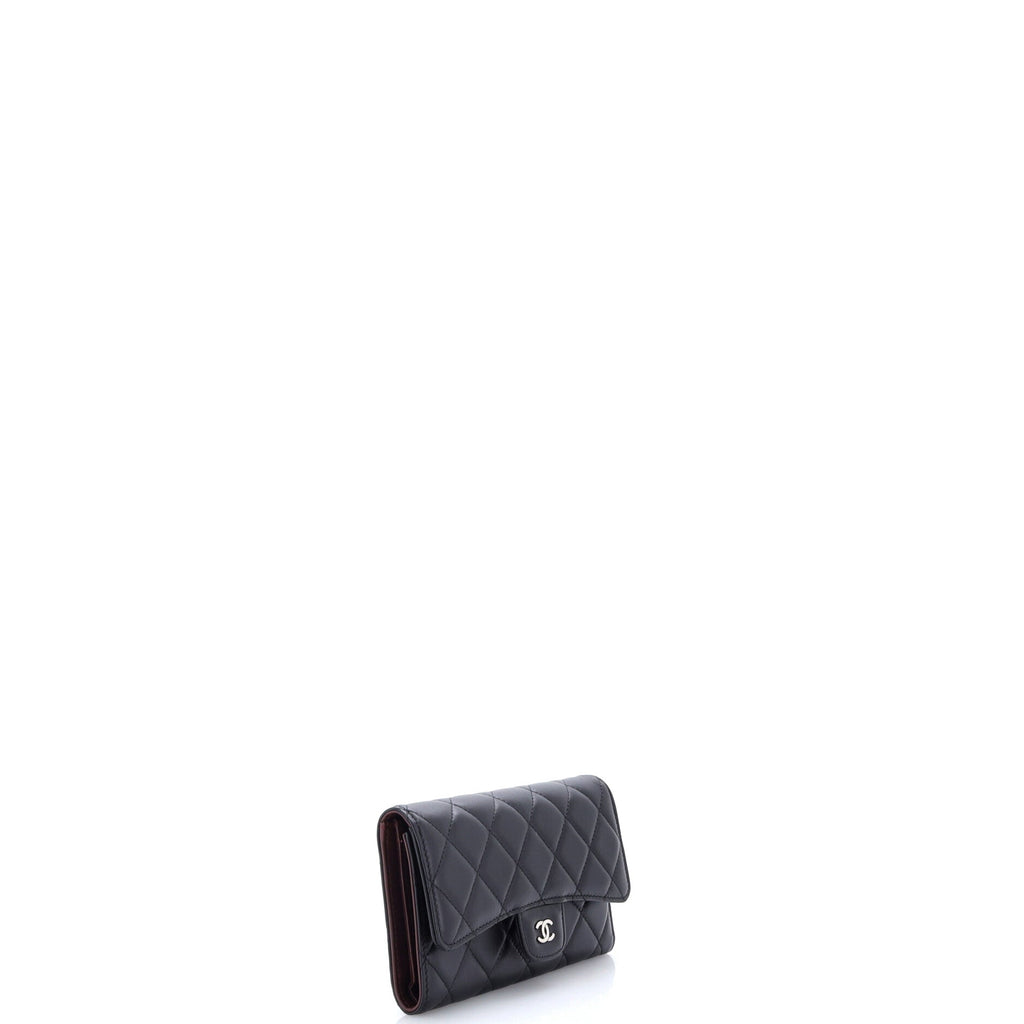 CC Gusset Classic Flap Wallet Quilted Lambskin Long