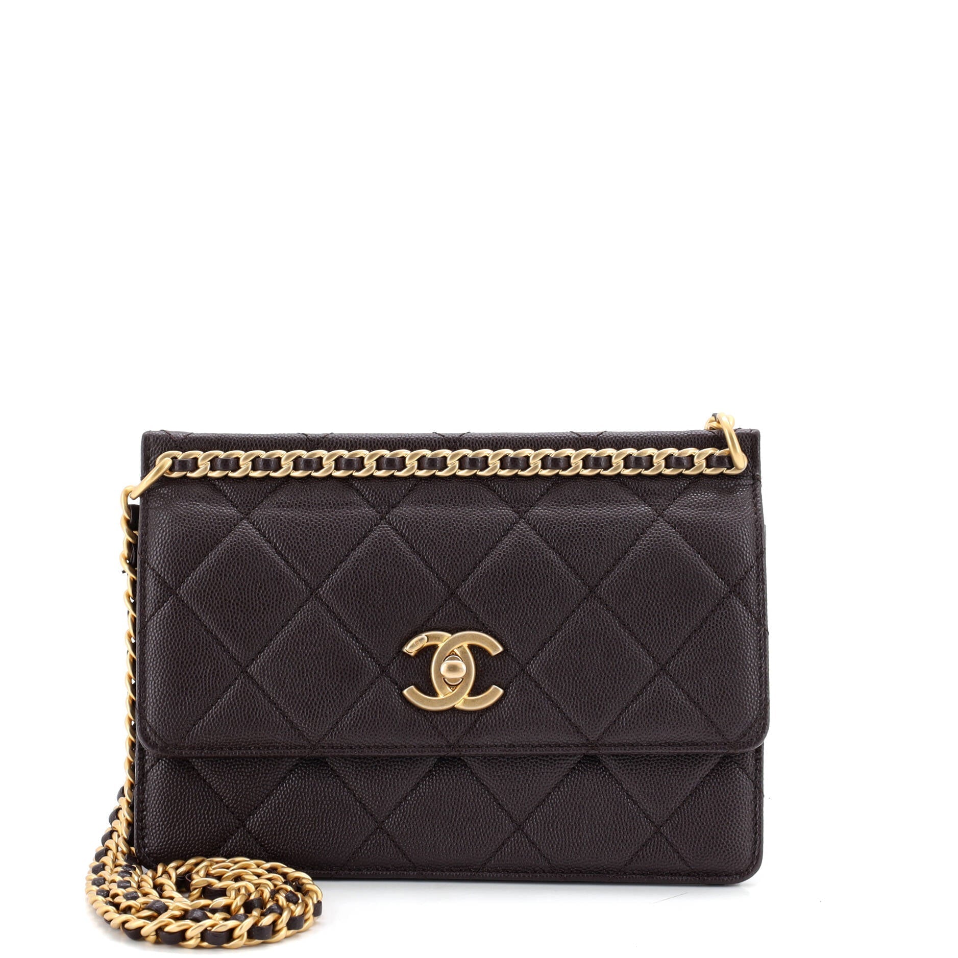 Chain Frame Flap Bag Quilted Caviar Small