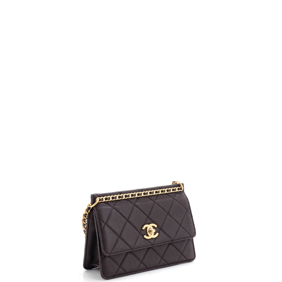 Chain Frame Flap Bag Quilted Caviar Small
