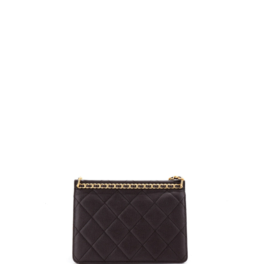 Chain Frame Flap Bag Quilted Caviar Small