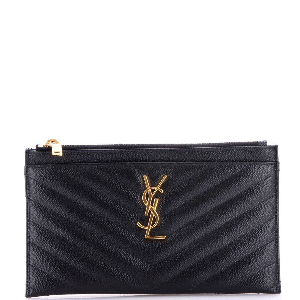 Classic Monogram Zip Bill Pouch Matelasse Chevron Leather Medium