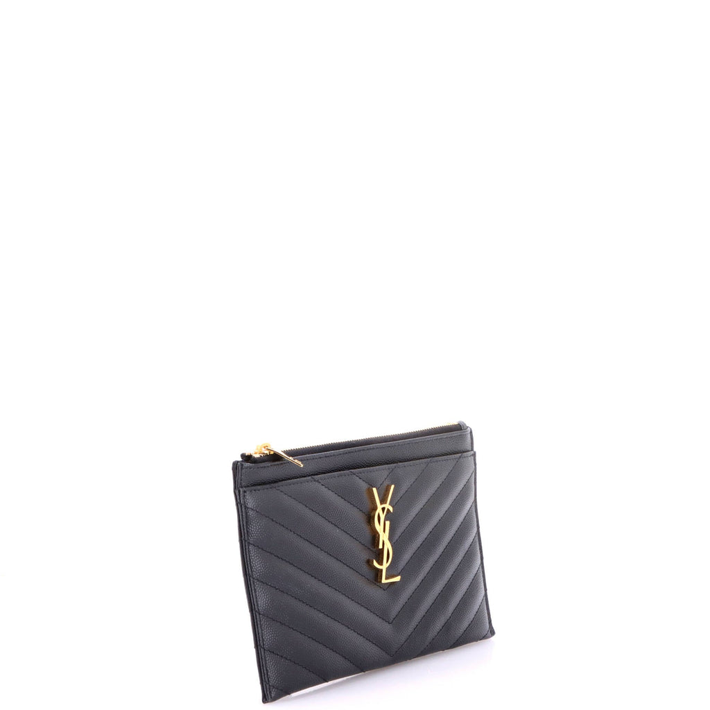 Classic Monogram Zip Bill Pouch Matelasse Chevron Leather Medium