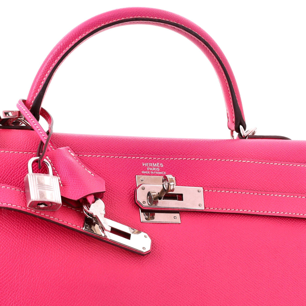 Kelly Handbag Rose Tyrien Epsom with Palladium Hardware 32