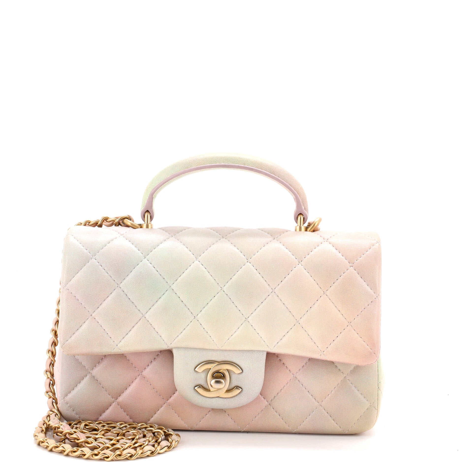 Classic Single Flap Top Handle Bag Quilted Ombre Lambskin Mini