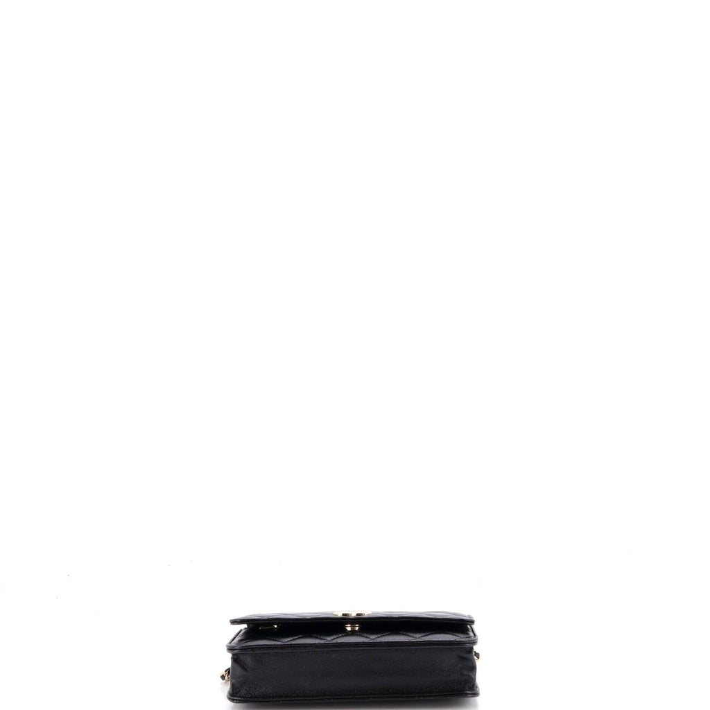 Textured CC Wallet on Chain Quilted Caviar