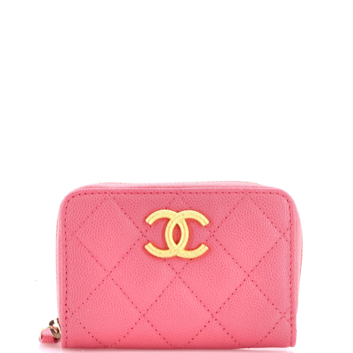 Textured CC Zip Coin Purse Quilted Caviar Small