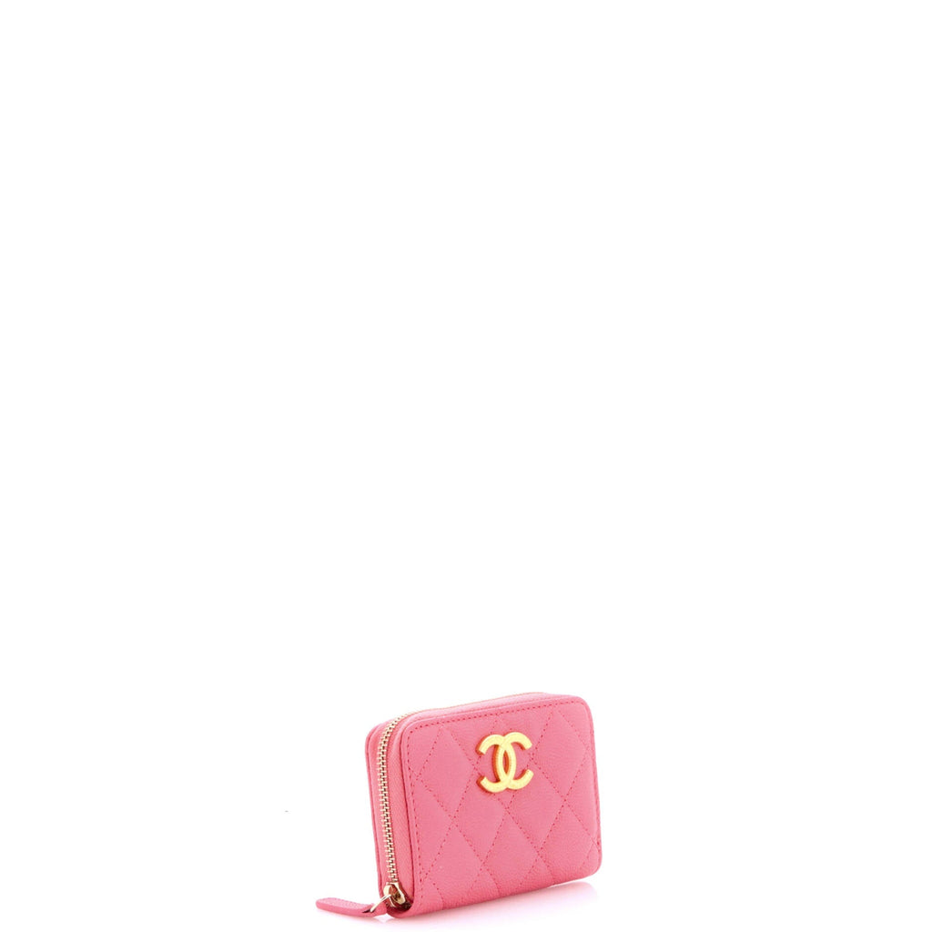 Textured CC Zip Coin Purse Quilted Caviar Small