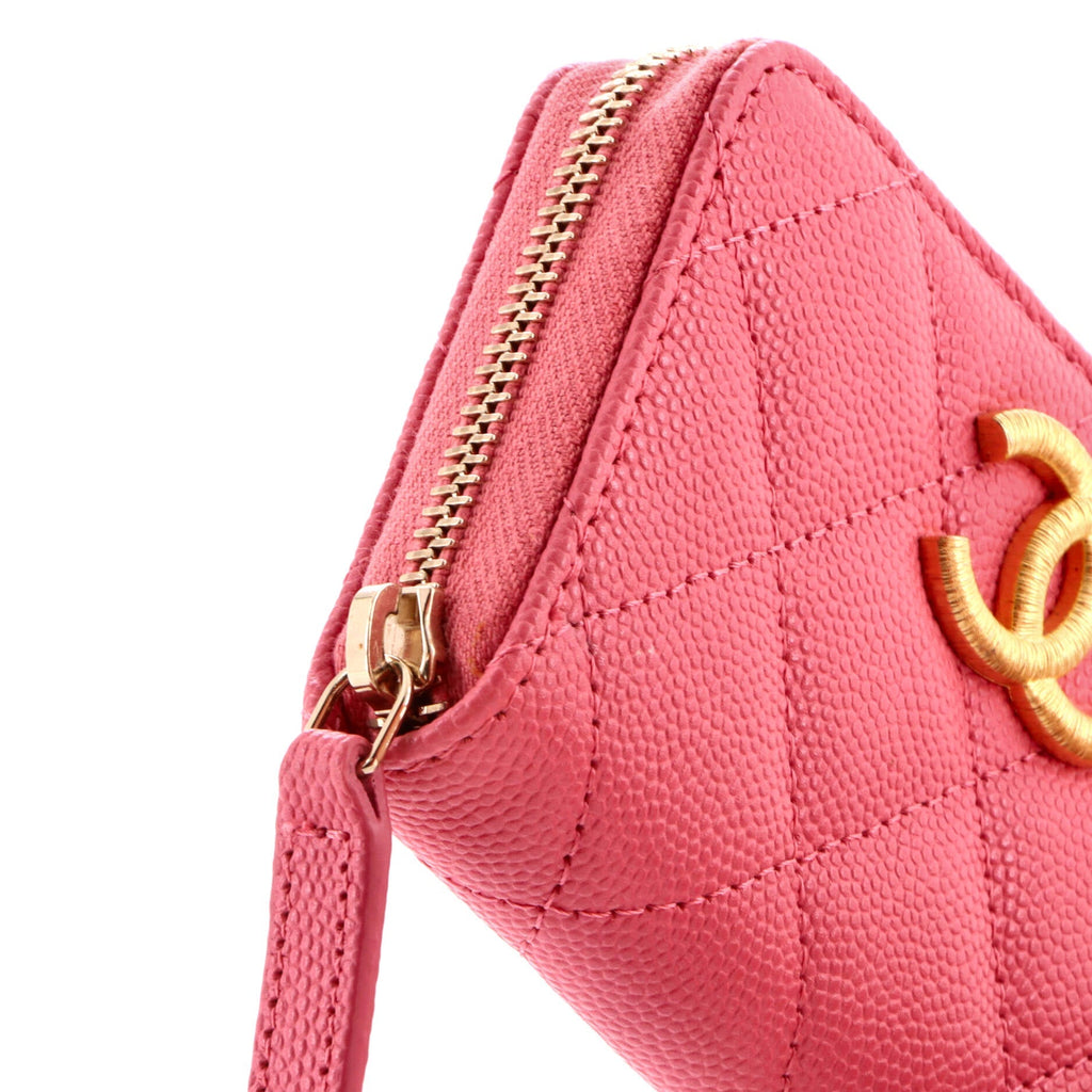 Textured CC Zip Coin Purse Quilted Caviar Small