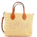 Logo Plaque Convertible Tote Raffia Small