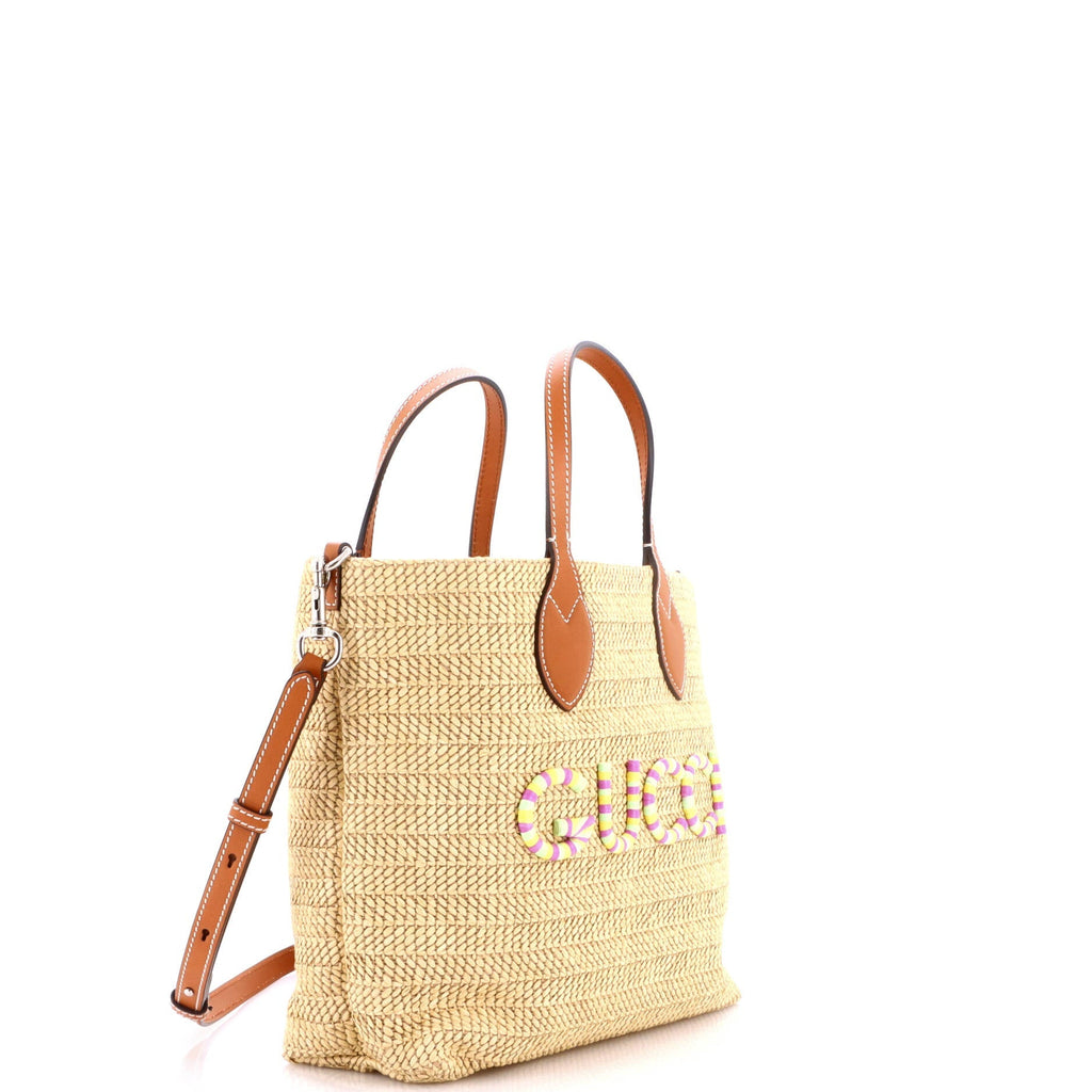 Logo Plaque Convertible Tote Raffia Small