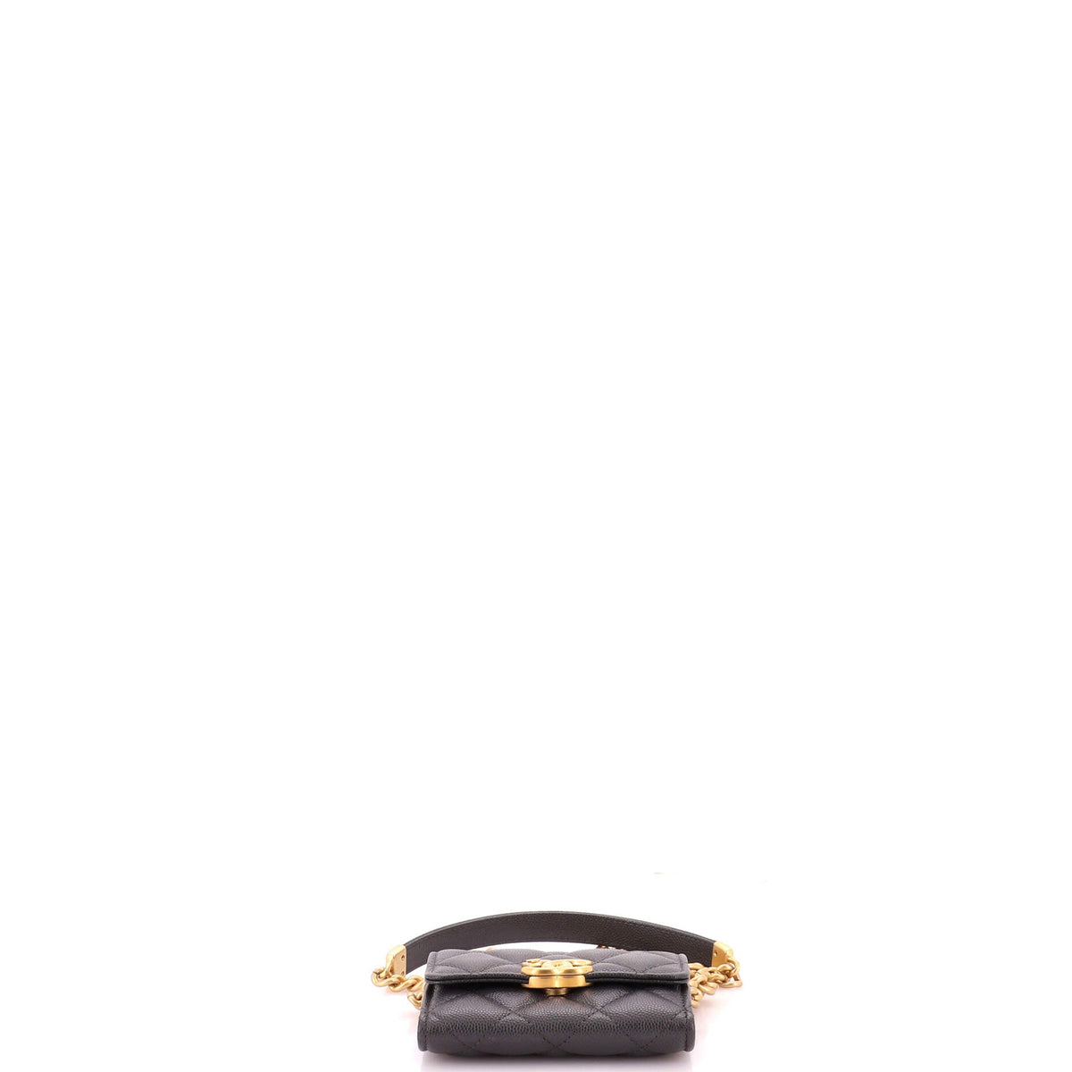 Plate Logo CC Flap Card Holder on Chain Quilted Caviar Mini