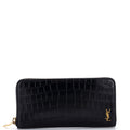 Tiny Classic Monogram Zip Around Wallet Crocodile Embossed Leather Long
