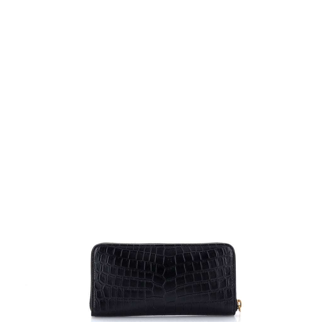 Tiny Classic Monogram Zip Around Wallet Crocodile Embossed Leather Long