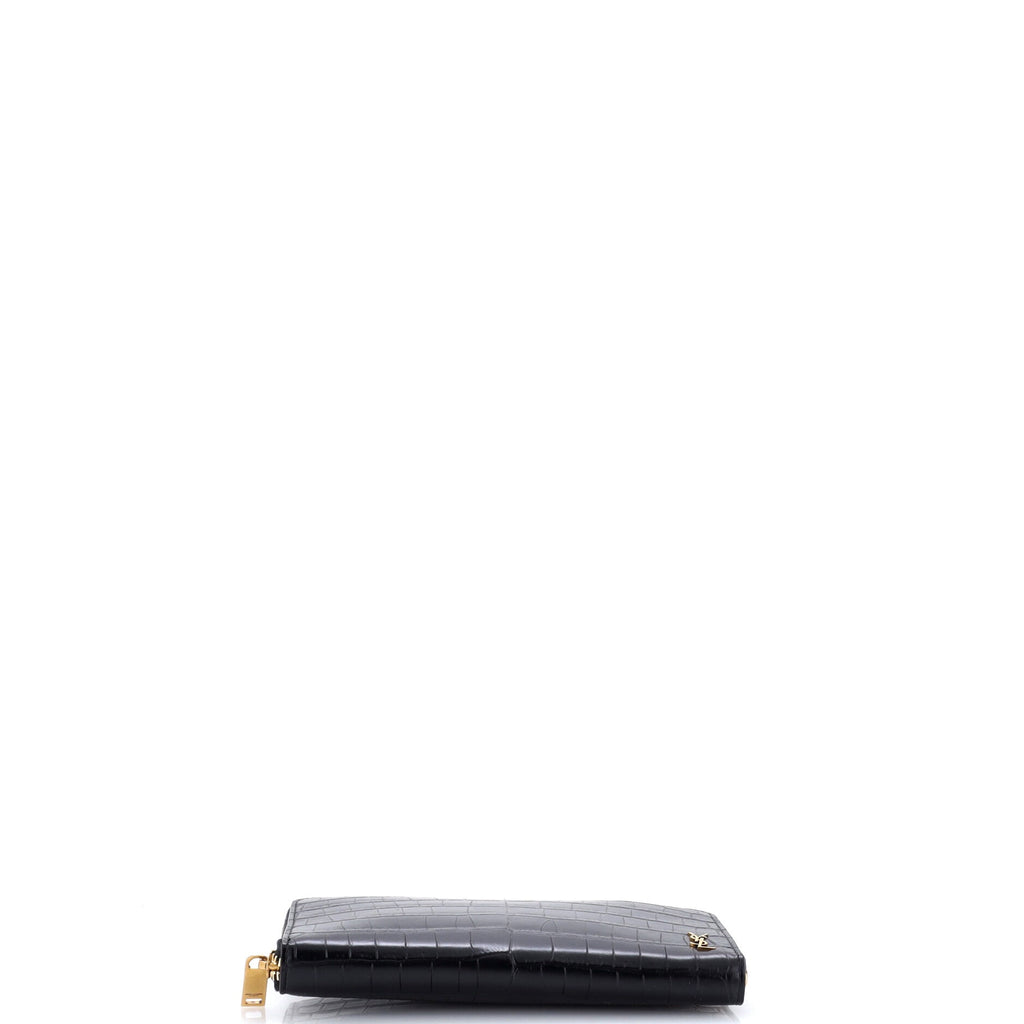 Tiny Classic Monogram Zip Around Wallet Crocodile Embossed Leather Long