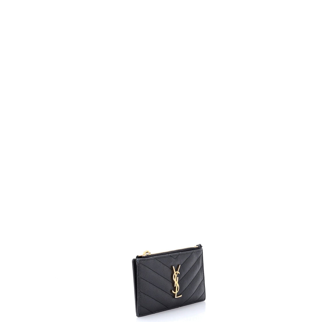 Monogram Fragments Zip Card Holder Matelasse Chevron Leather