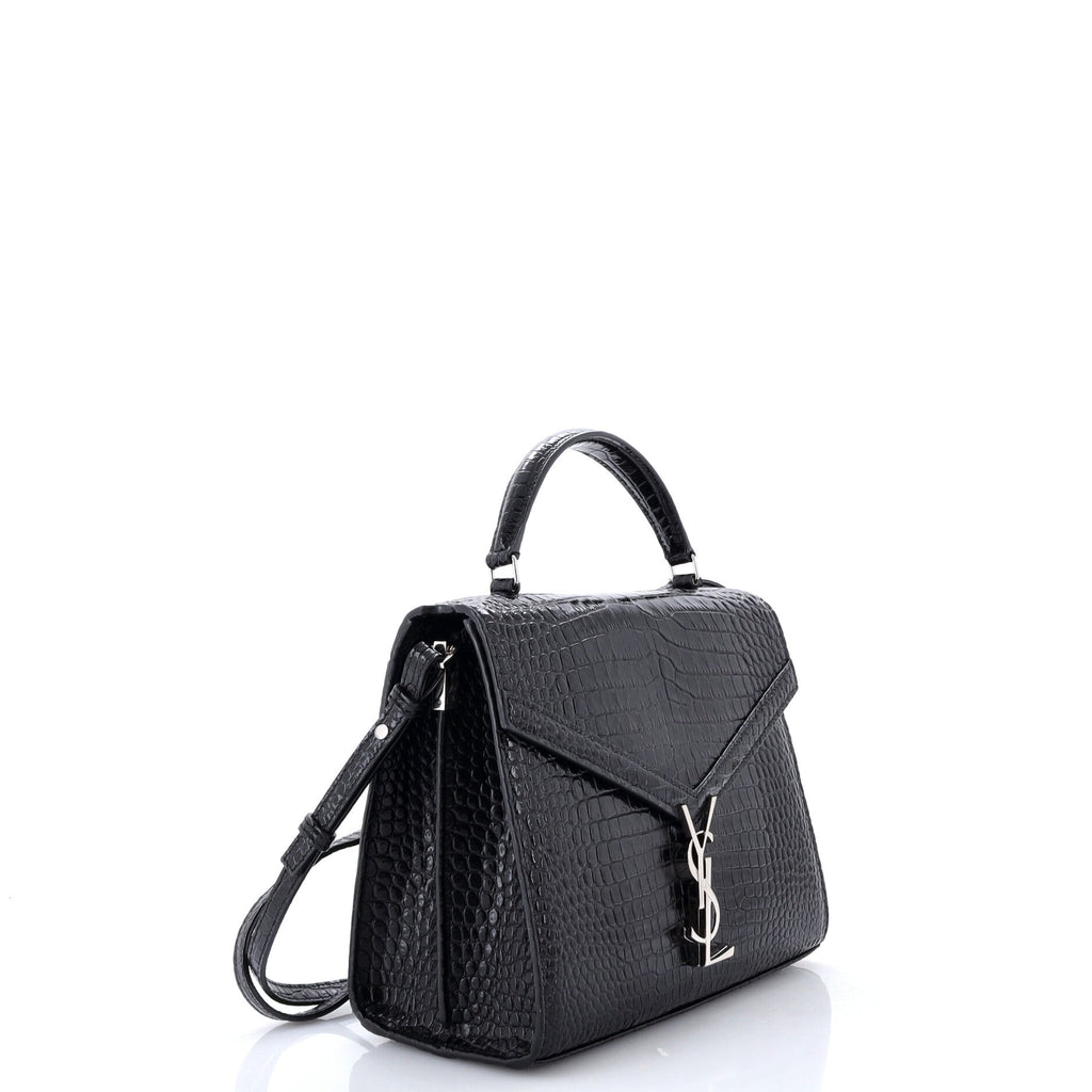 Cassandra Top Handle Bag Crocodile Embossed Leather Medium
