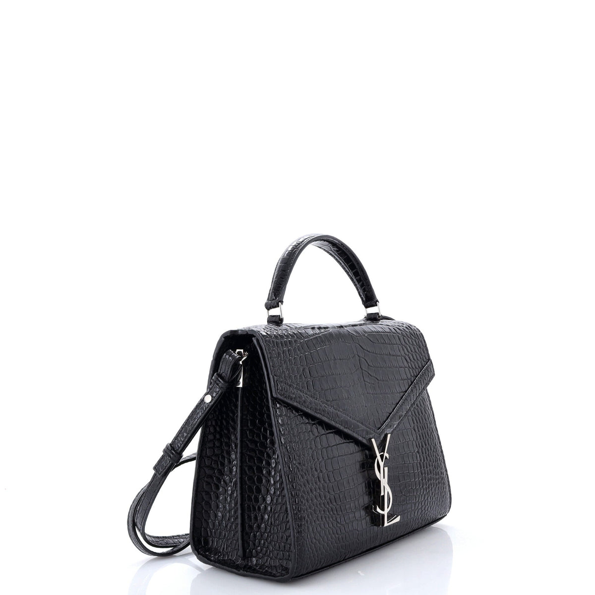 Cassandra Top Handle Bag Crocodile Embossed Leather Medium