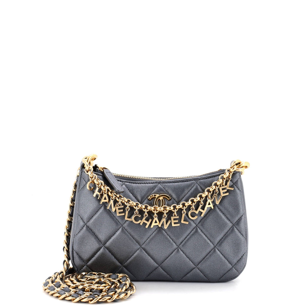 Logo Letters Top Handle Chain Crossbody Bag Quilted Lambskin Small