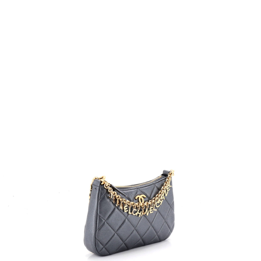 Logo Letters Top Handle Chain Crossbody Bag Quilted Lambskin Small