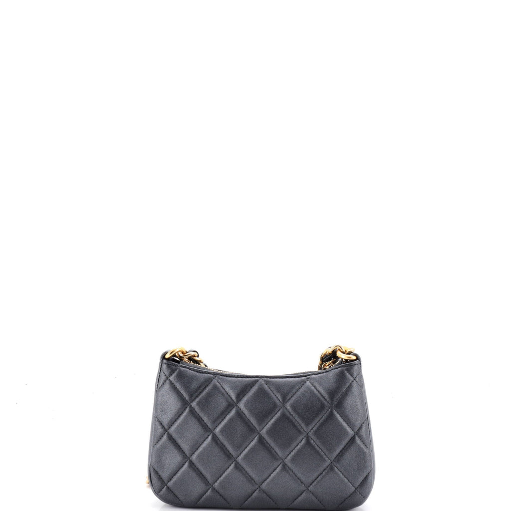 Logo Letters Top Handle Chain Crossbody Bag Quilted Lambskin Small