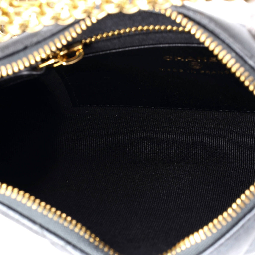 Logo Letters Top Handle Chain Crossbody Bag Quilted Lambskin Small