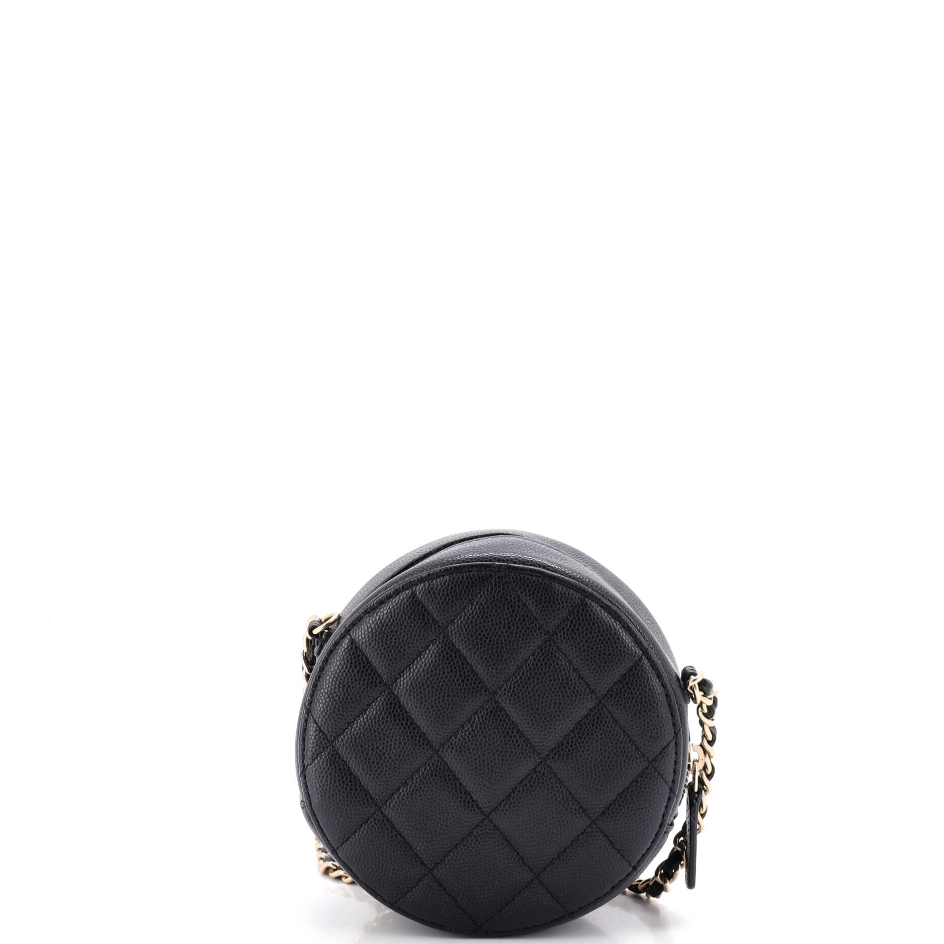Round Clutch with Chain Quilted Caviar Mini