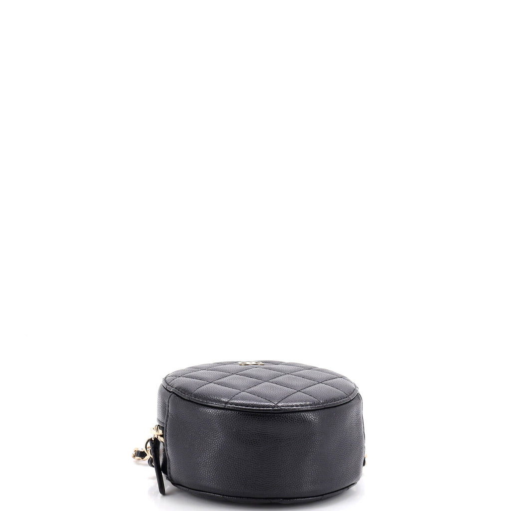 Round Clutch with Chain Quilted Caviar Mini