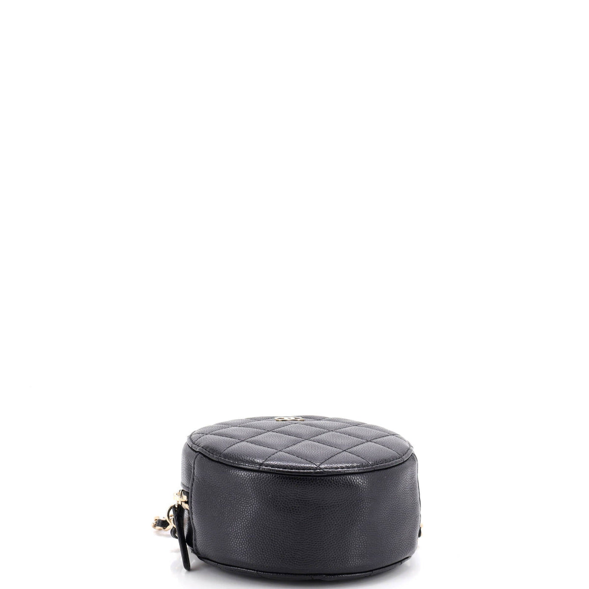 Round Clutch with Chain Quilted Caviar Mini