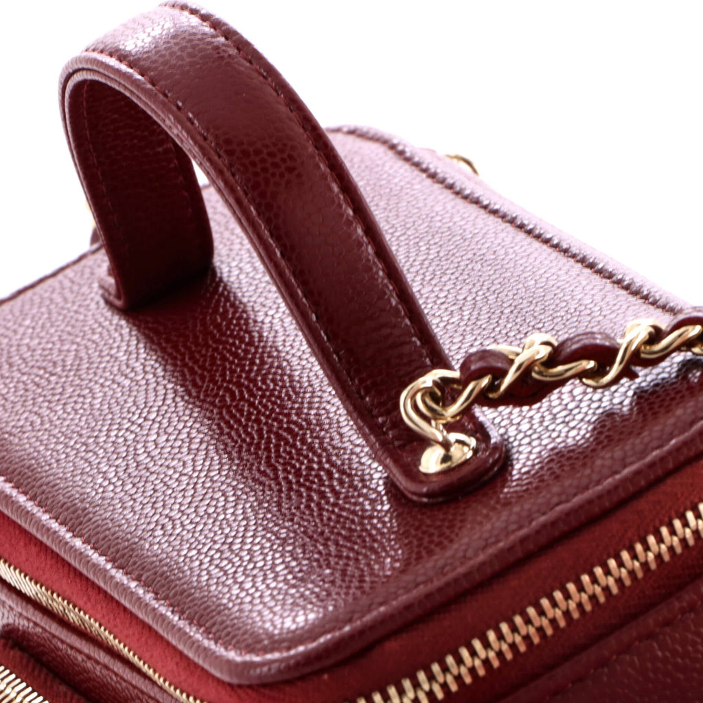 Business Affinity Top Handle Vanity Case with Chain Quilted Caviar Small