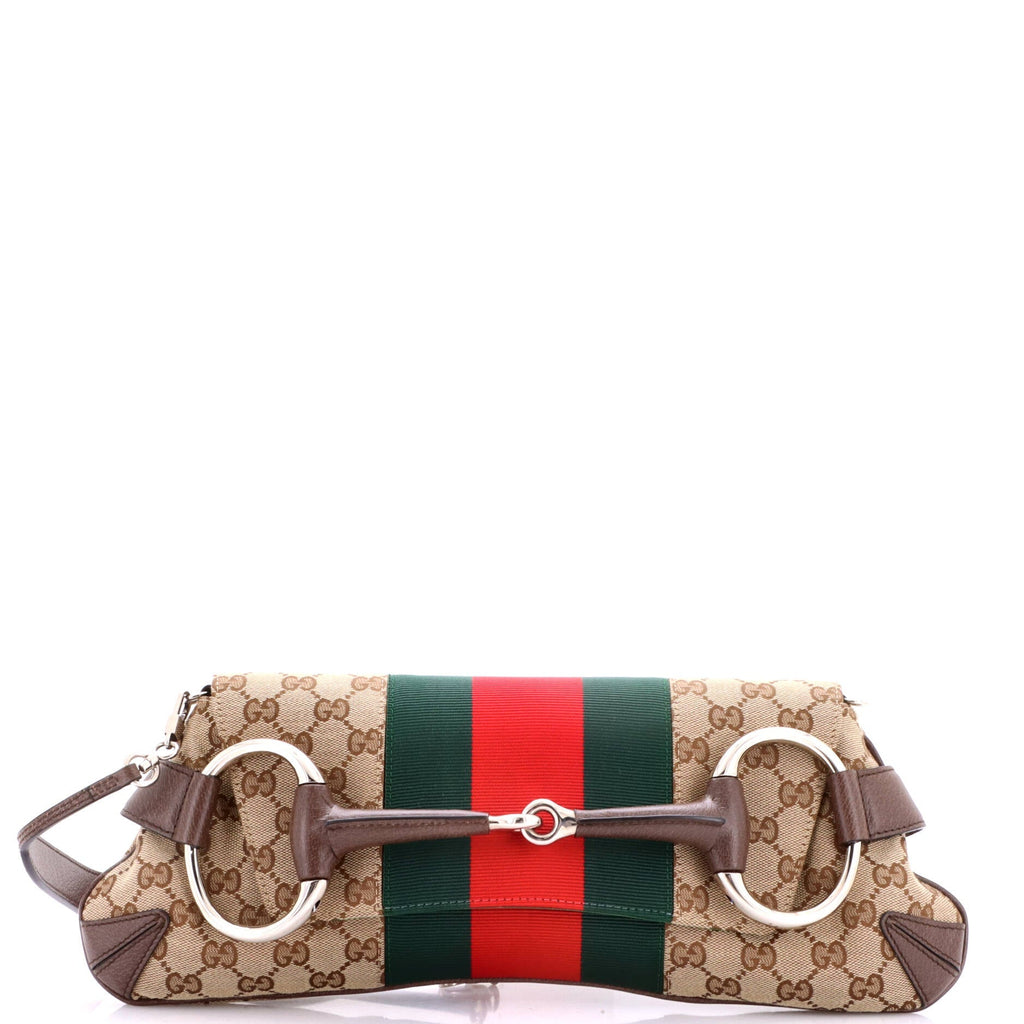 Horsebit NM Web Chain Clutch GG Canvas Medium