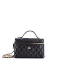 Classic Top Handle Slim Vanity Case with Chain Quilted Caviar Small