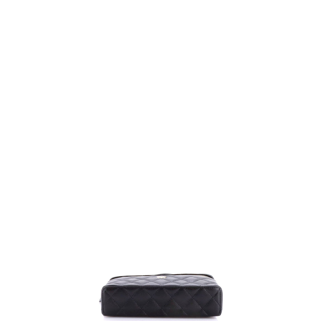 Classic Top Handle Slim Vanity Case with Chain Quilted Caviar Small