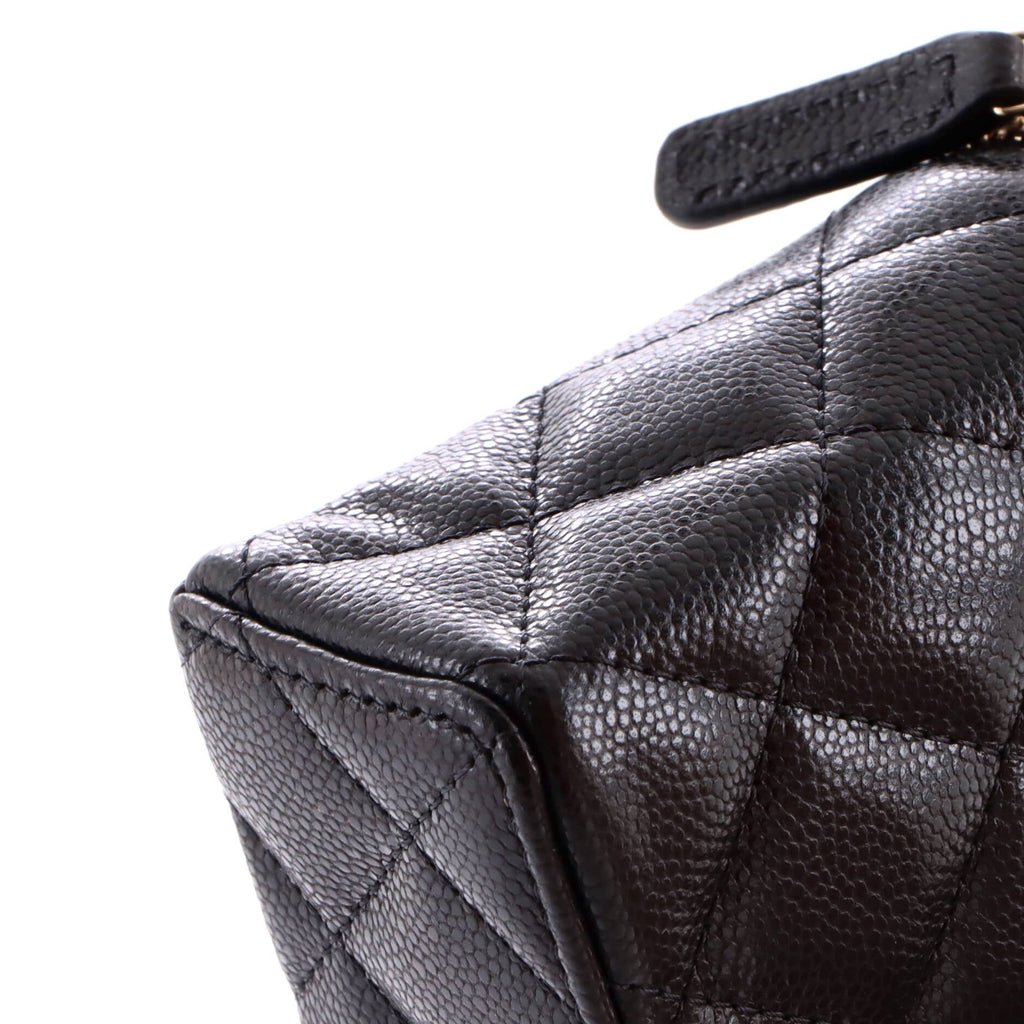 Classic Top Handle Slim Vanity Case with Chain Quilted Caviar Small