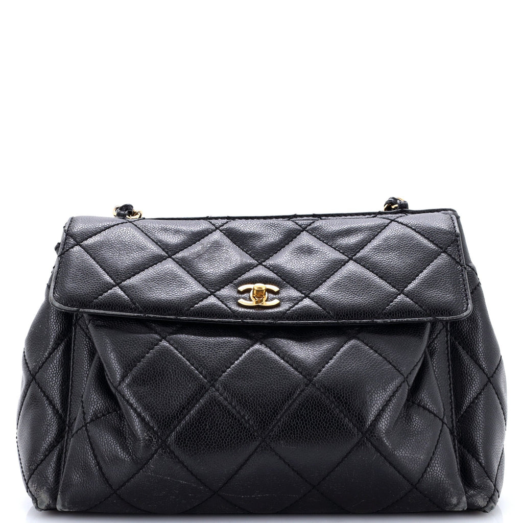Vintage Front Pocket Shoulder Bag Quilted Lambskin Large