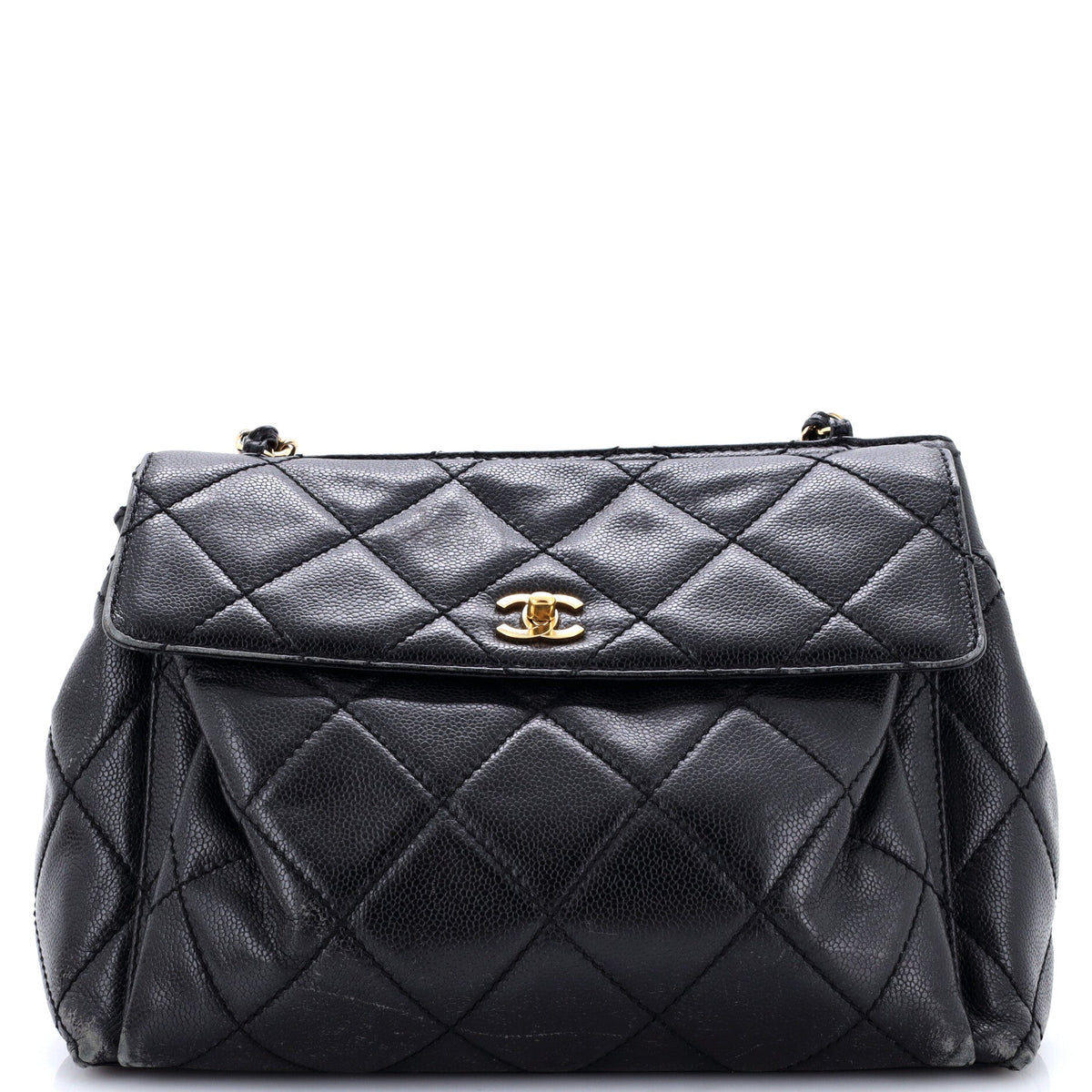 Vintage Front Pocket Shoulder Bag Quilted Lambskin Large