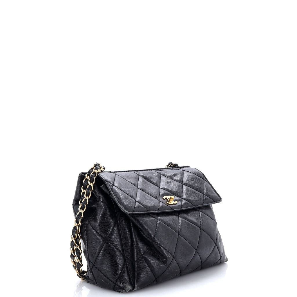 Vintage Front Pocket Shoulder Bag Quilted Lambskin Large