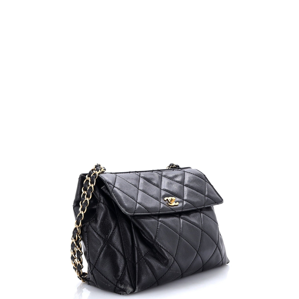 Vintage Front Pocket Shoulder Bag Quilted Lambskin Large