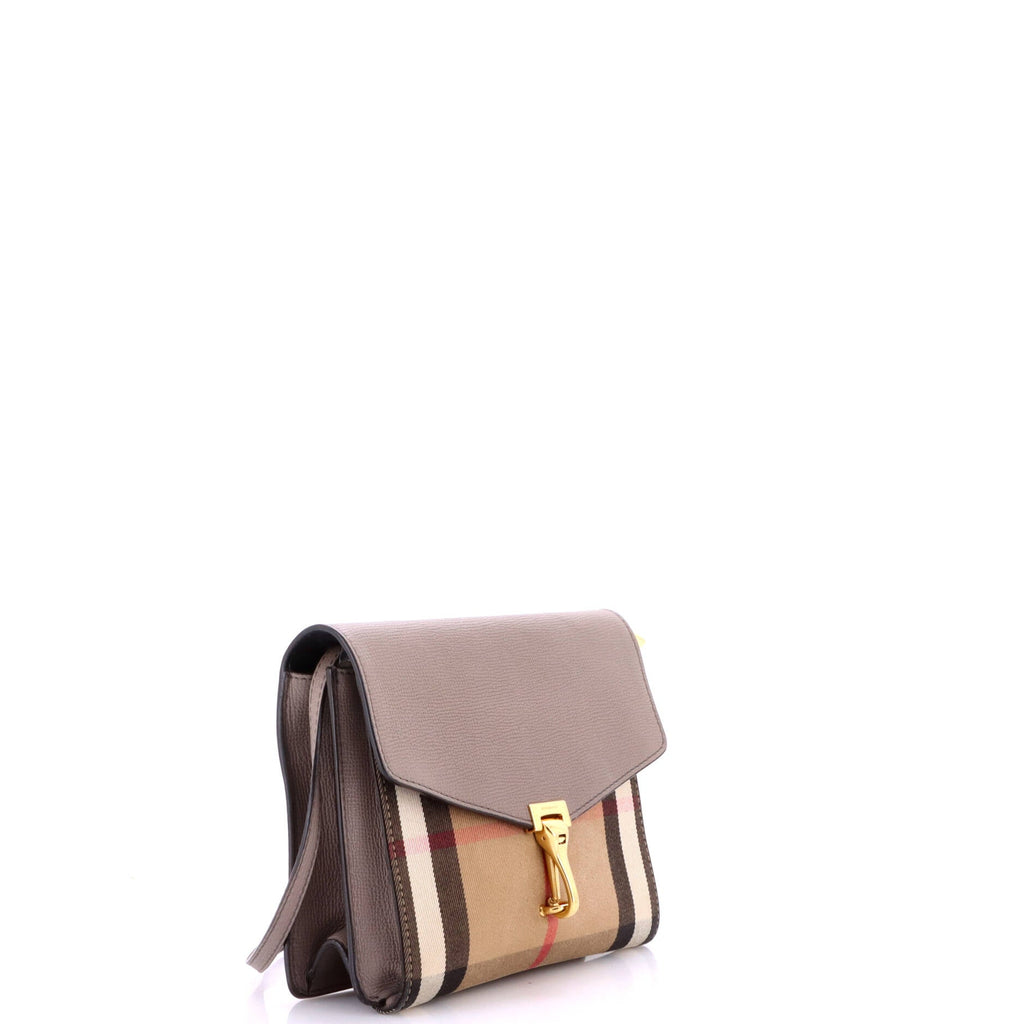 Macken Crossbody Bag Leather and House Check Canvas Small