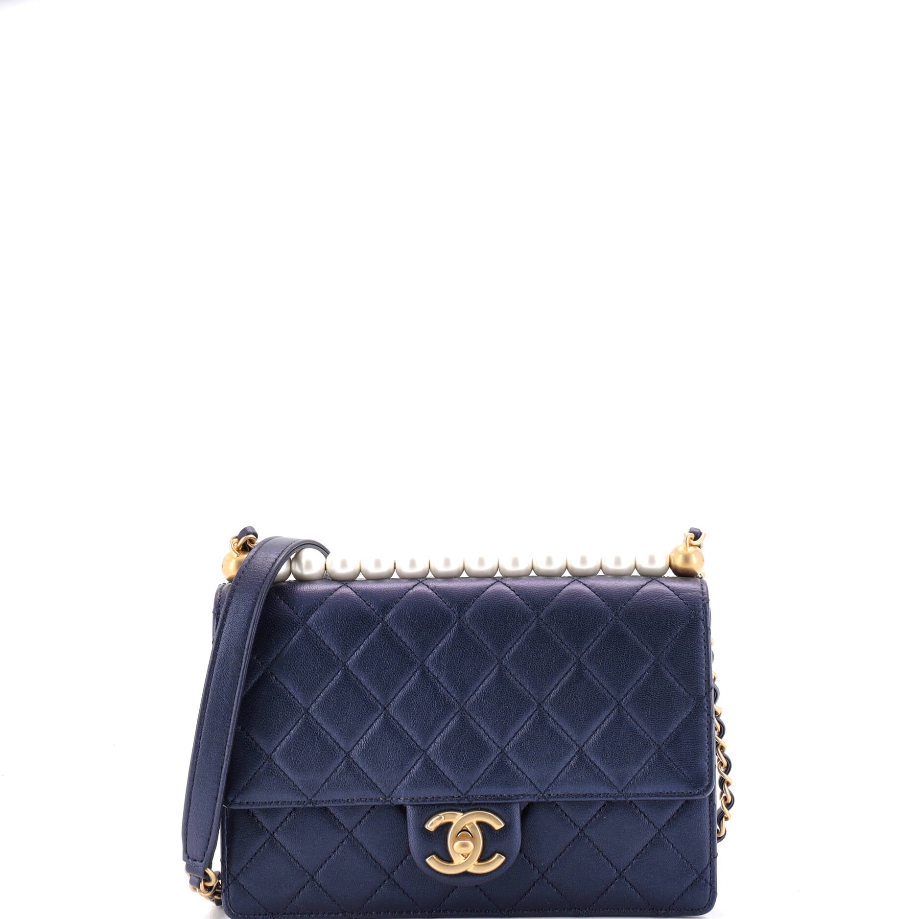 Chic Pearls Flap Bag Quilted Lambskin Small