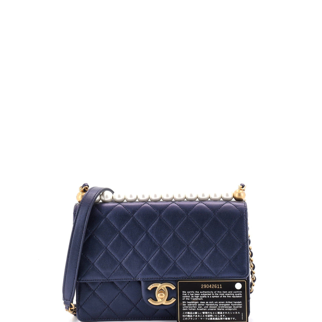Chic Pearls Flap Bag Quilted Lambskin Small