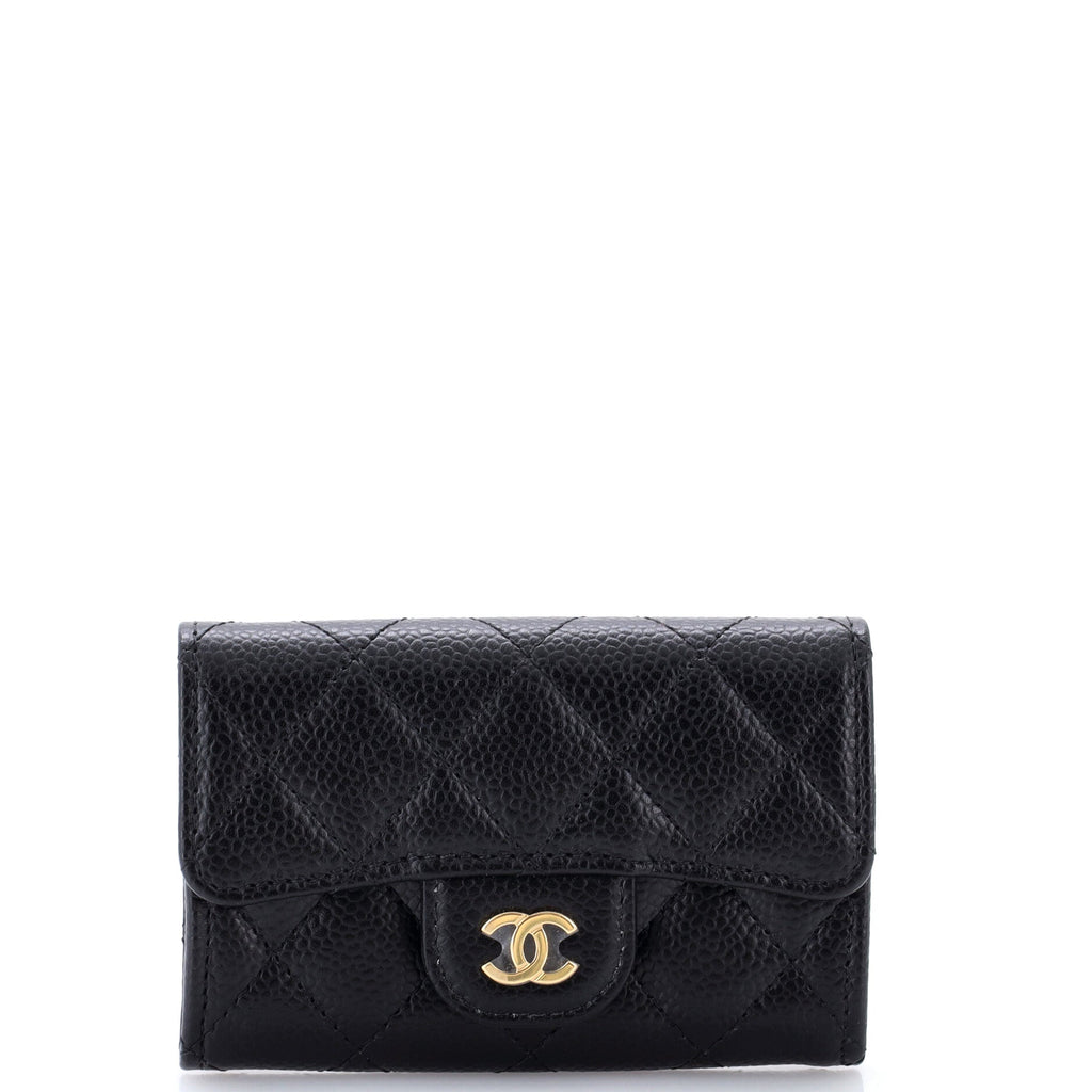 Classic Flap Card Holder Quilted Caviar