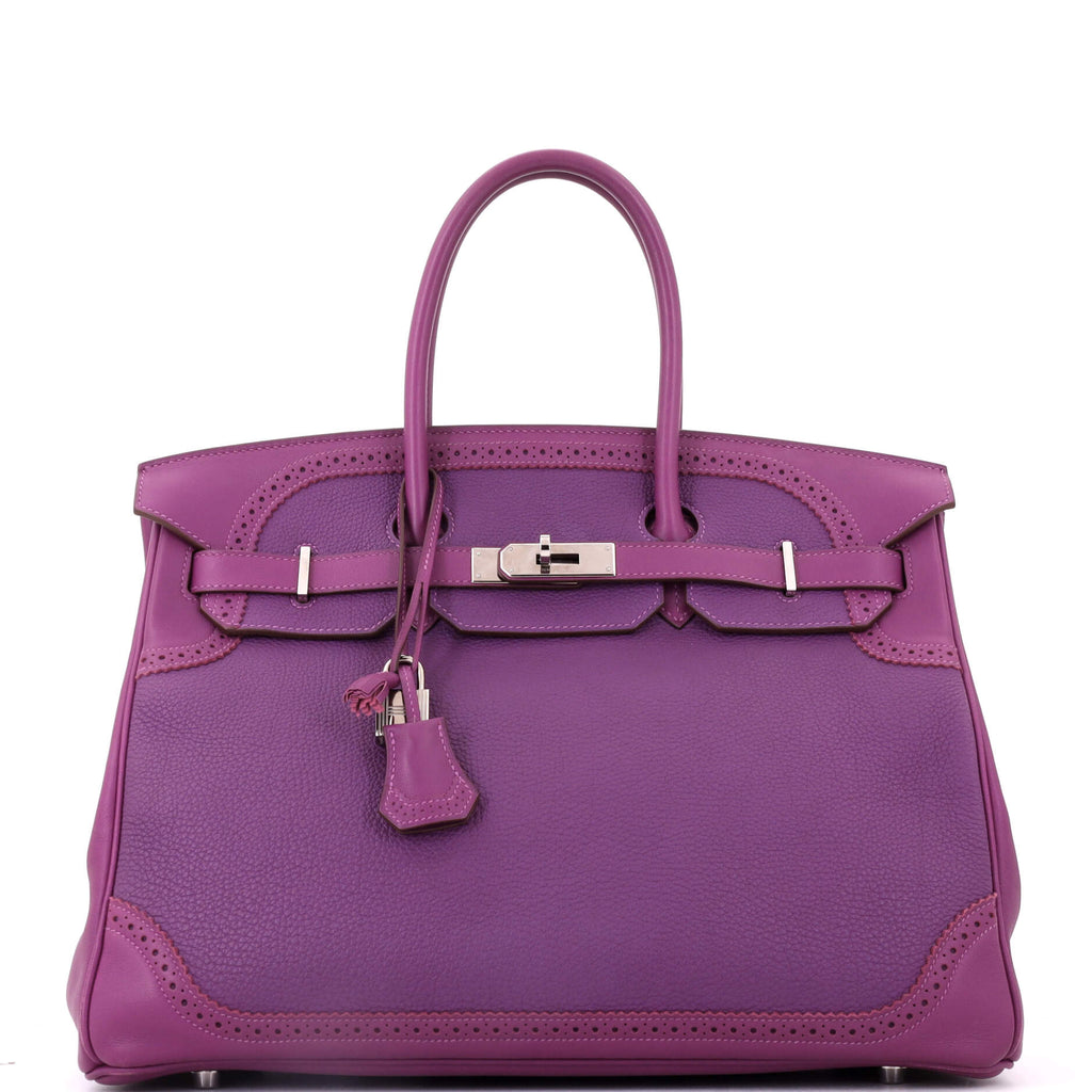Birkin Ghillies Bag Anemone Togo and Swift with Palladium Hardware 35