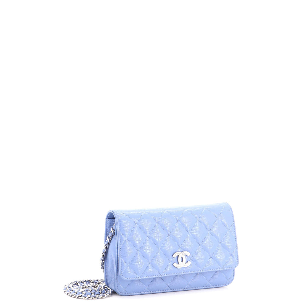 Textured CC Wallet on Chain Quilted Caviar