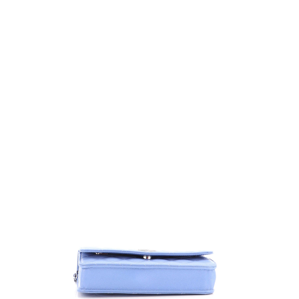 Textured CC Wallet on Chain Quilted Caviar