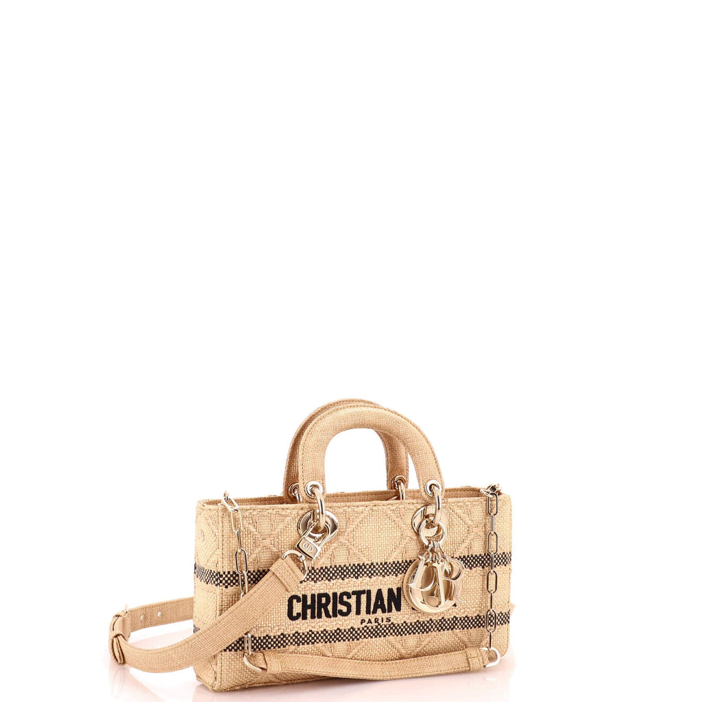 Lady D-Joy Bag Cannage Embroidered Raffia Medium