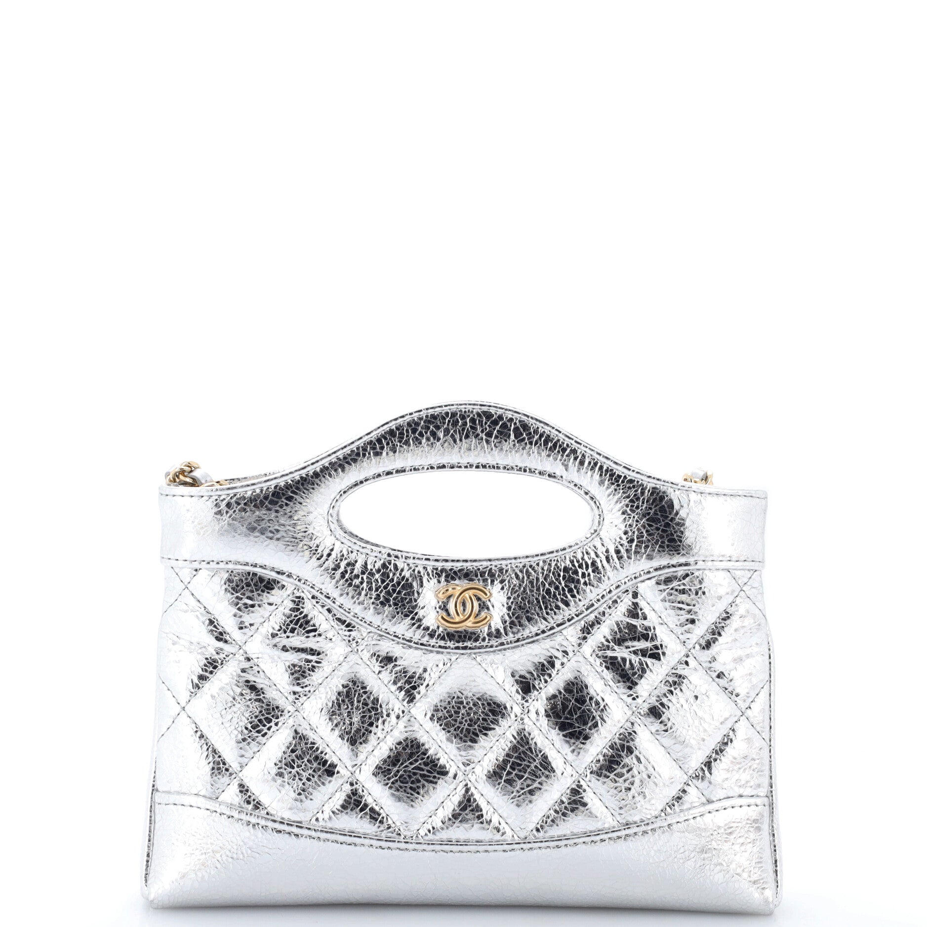 31 Shopping Bag Clutch with Chain Quilted Shiny Crumpled Calfskin Small