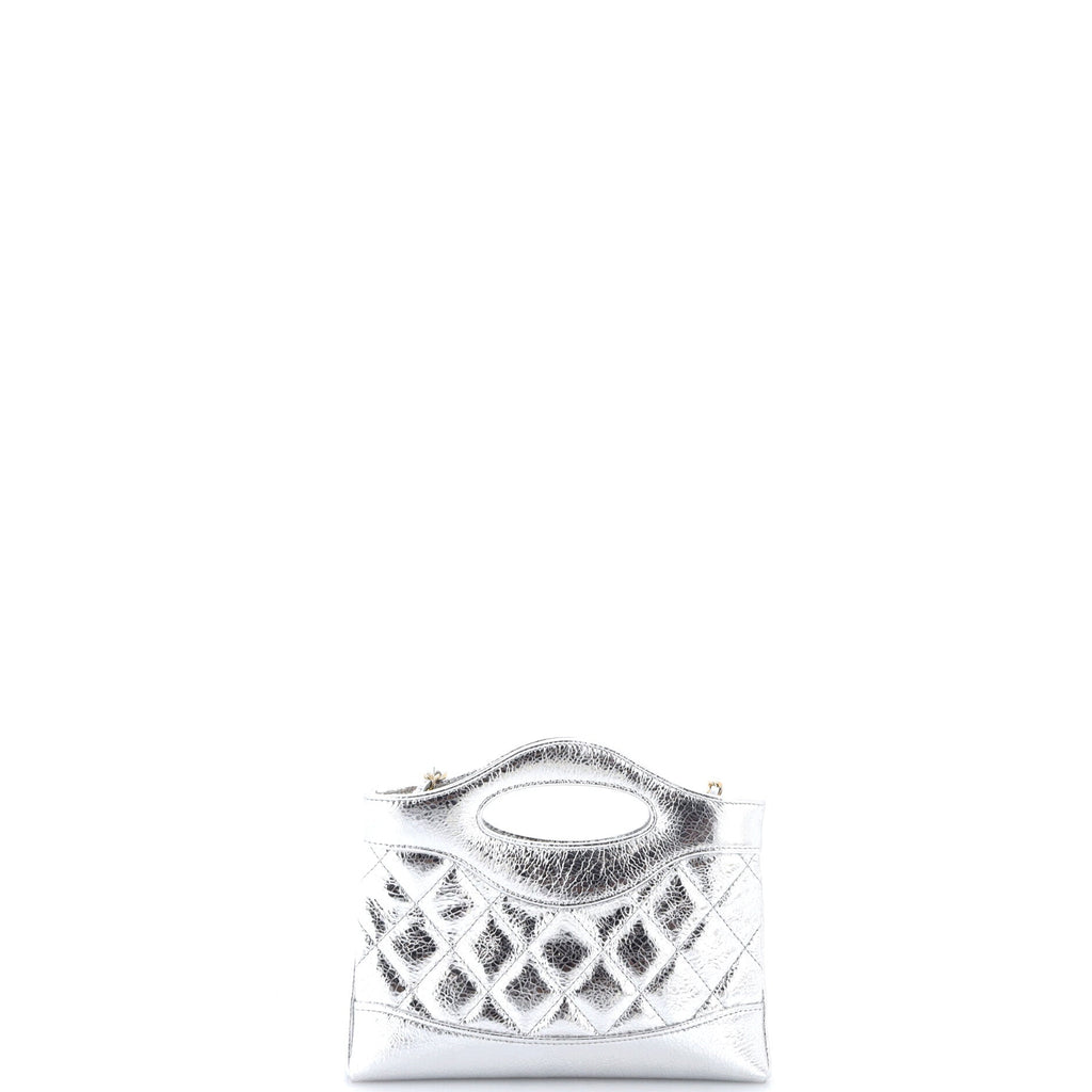 31 Shopping Bag Clutch with Chain Quilted Shiny Crumpled Calfskin Small
