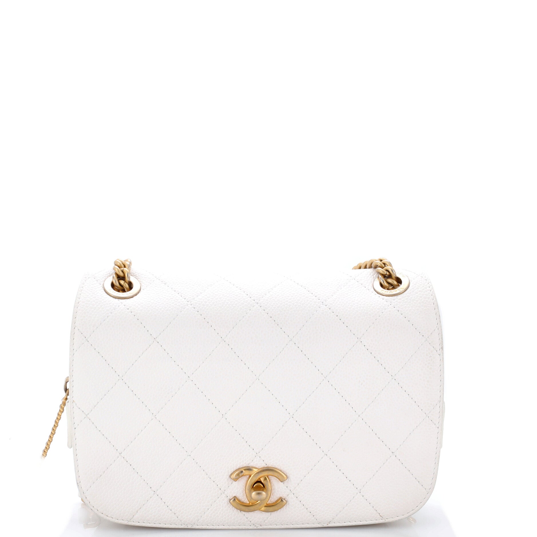 CC Zipped Full Flap Bag Stitched Caviar Medium