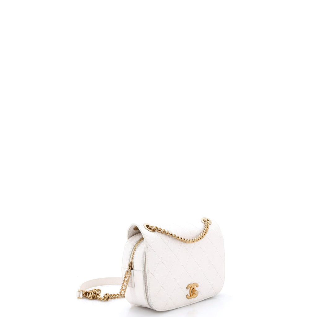 CC Zipped Full Flap Bag Stitched Caviar Medium