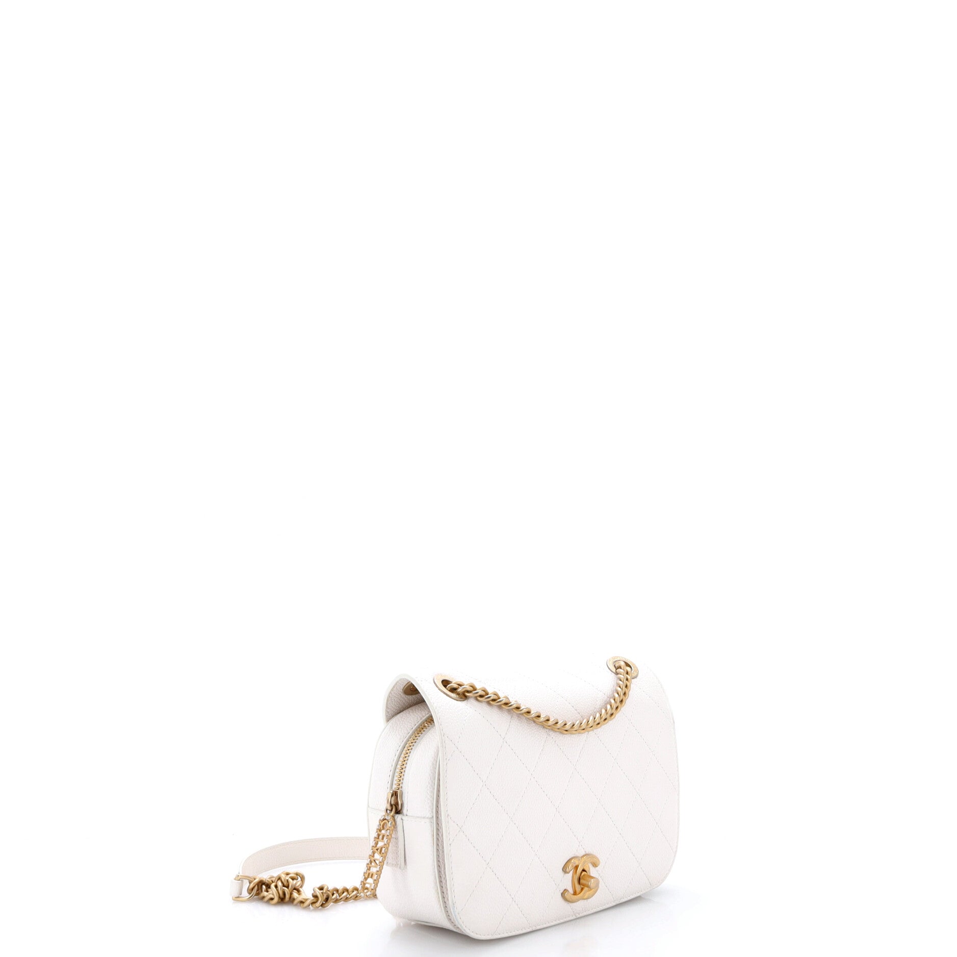 CC Zipped Full Flap Bag Stitched Caviar Medium